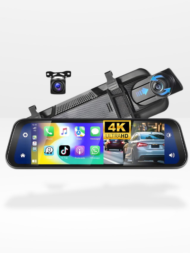 Bakåtspegelskamera 4K Fram & Bak | CarPlay & Smart Körassistent