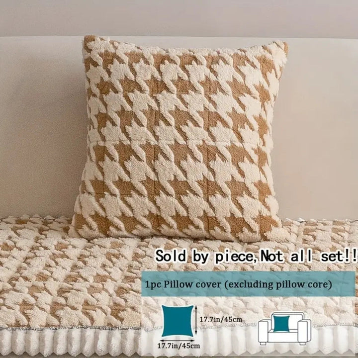 Färgglad Plysch Houndstooth Sofföverdrag och Kuddöverdrag