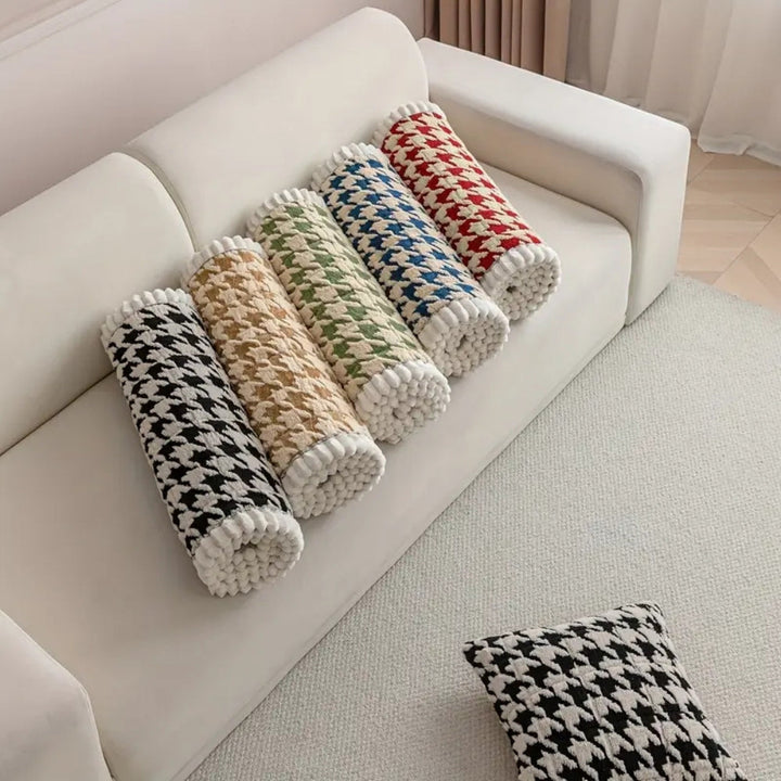Färgglad Plysch Houndstooth Sofföverdrag och Kuddöverdrag