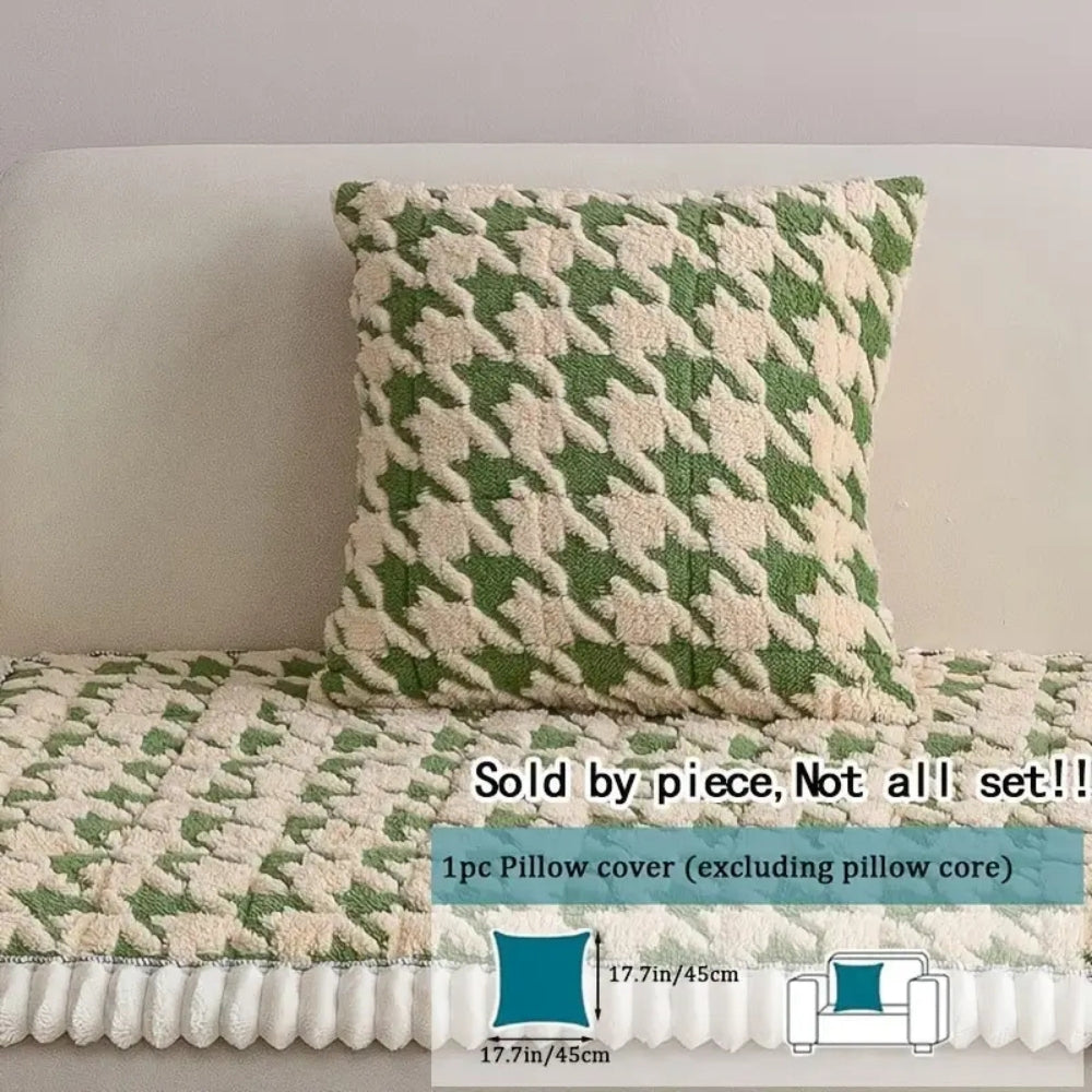 Färgglad Plysch Houndstooth Sofföverdrag och Kuddöverdrag