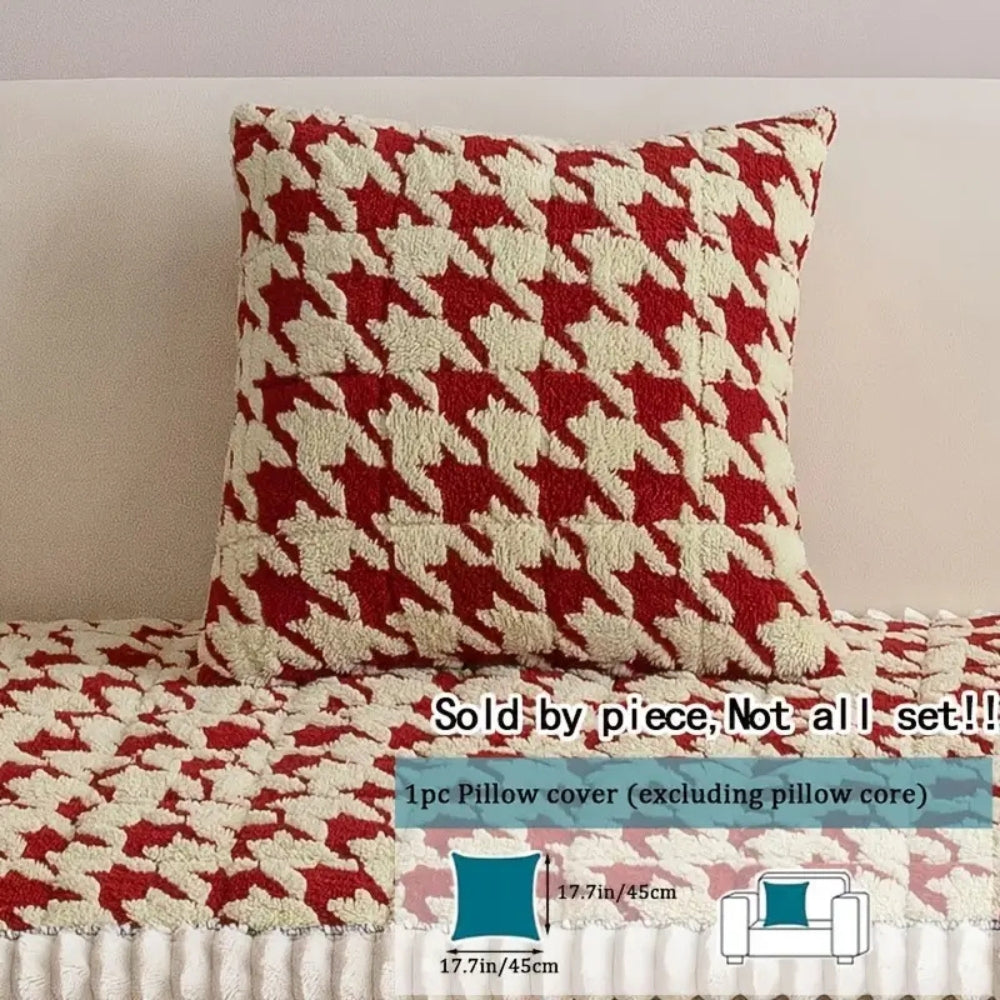 Färgglad Plysch Houndstooth Sofföverdrag och Kuddöverdrag