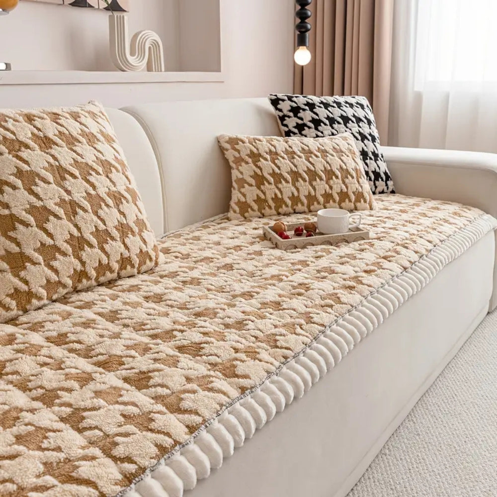 Färgglad Plysch Houndstooth Sofföverdrag och Kuddöverdrag