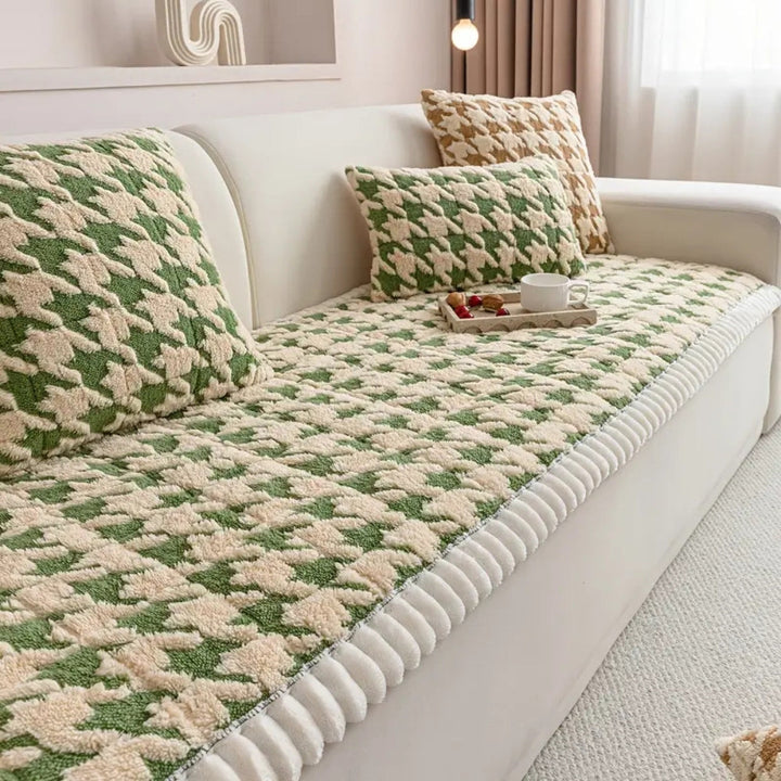 Färgglad Plysch Houndstooth Sofföverdrag och Kuddöverdrag