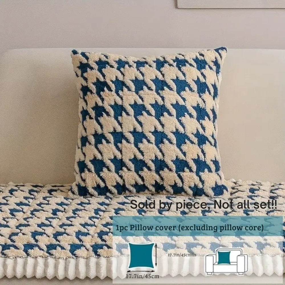 Färgglad Plysch Houndstooth Sofföverdrag och Kuddöverdrag