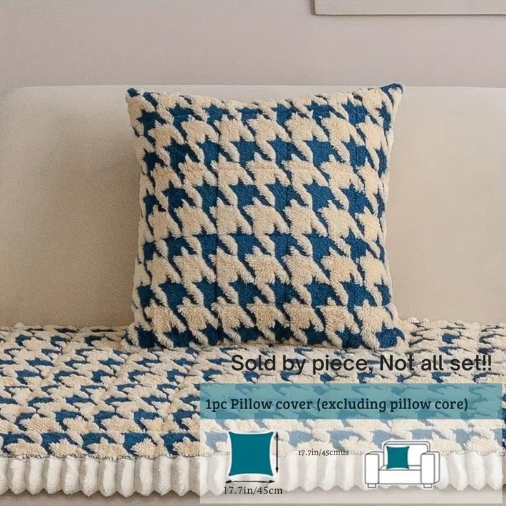 Färgglad Plysch Houndstooth Sofföverdrag och Kuddöverdrag