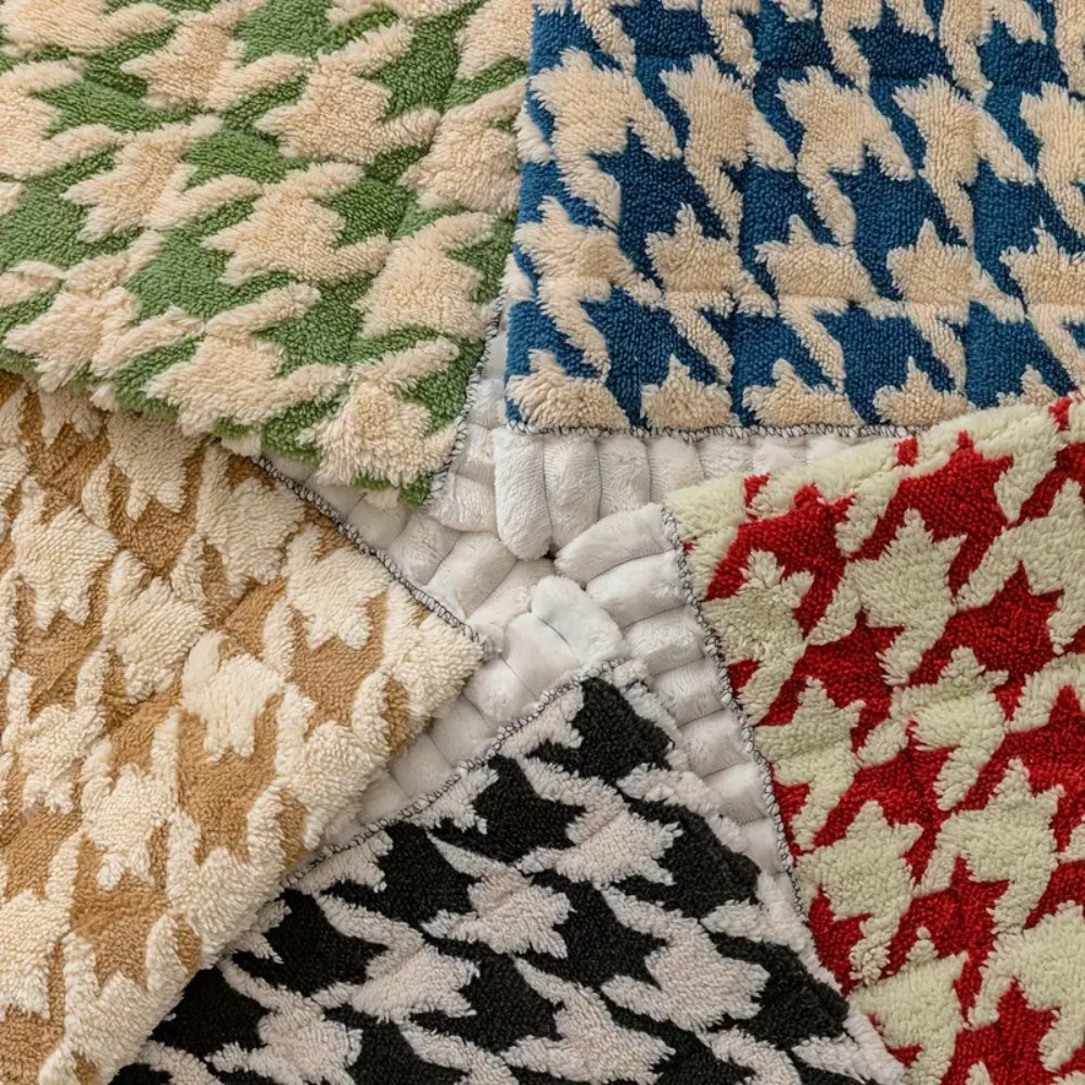 Färgglad Plysch Houndstooth Sofföverdrag och Kuddöverdrag