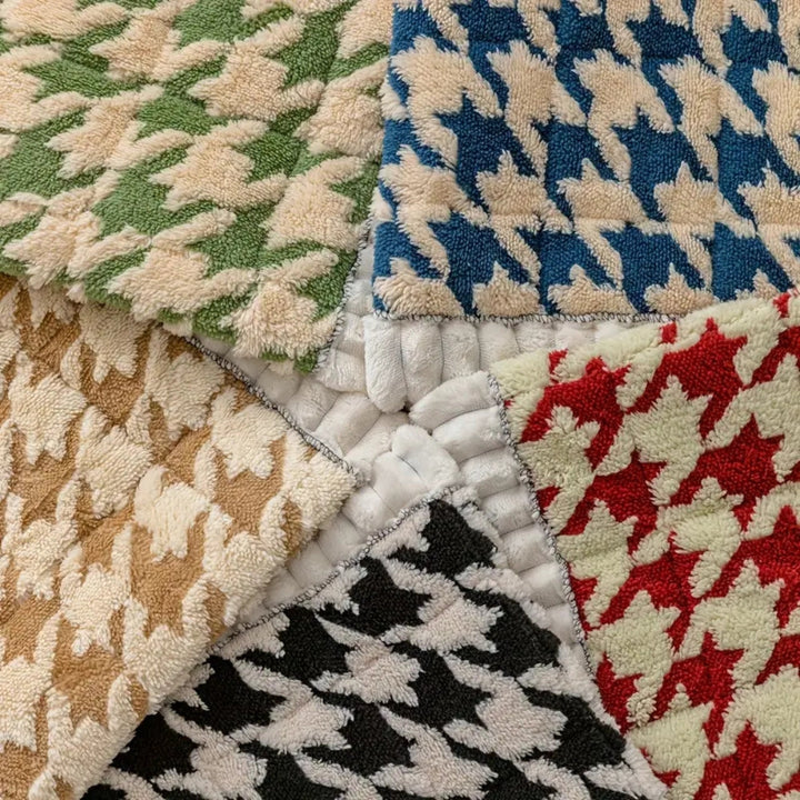 Färgglad Plysch Houndstooth Sofföverdrag och Kuddöverdrag