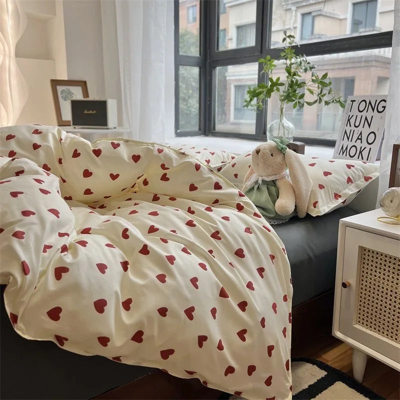 CozyLove | Twin, Full &amp; Queen Duvet Cover Set – Mjuk sängkläder i koreansk stil med hjärtdesign