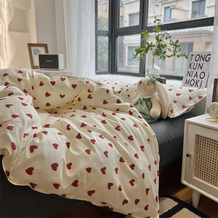 CozyLove | Twin, Full &amp; Queen Duvet Cover Set – Mjuk sängkläder i koreansk stil med hjärtdesign