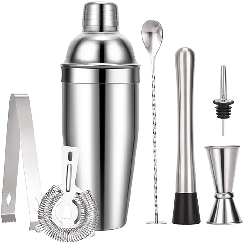 550 ml/750 ml Rostfritt Stål Cocktail Shaker Mixer Dryck Bartender Set Bar Set Verktyg Med Vinställ Stativ Verktyg för Födelsedagspresent