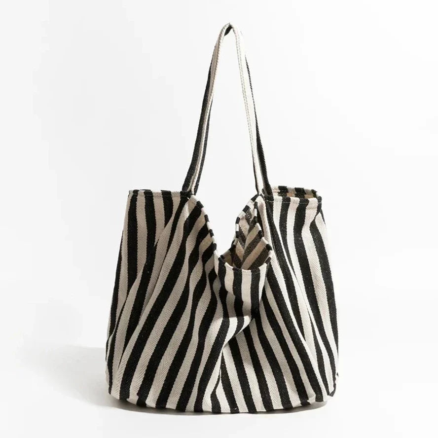Randig linne tote bag