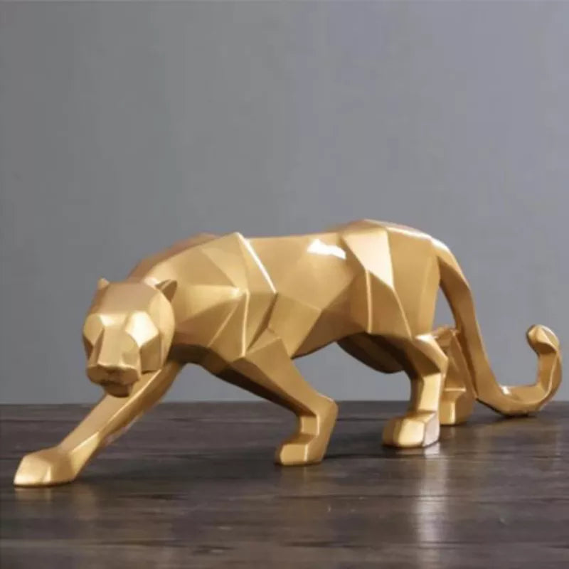 Pantherstaty, Djurfigur, Abstrakt Geometrisk Stil, Resin, Leopard Skulptur, Hemmakontor, Skrivbordsdekoration, Hantverk