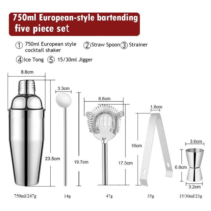 550 ml/750 ml Rostfritt Stål Cocktail Shaker Mixer Dryck Bartender Set Bar Set Verktyg Med Vinställ Stativ Verktyg för Födelsedagspresent