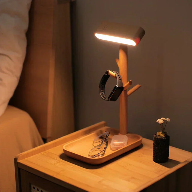 Elegant dimbar bordslampa med förvaring