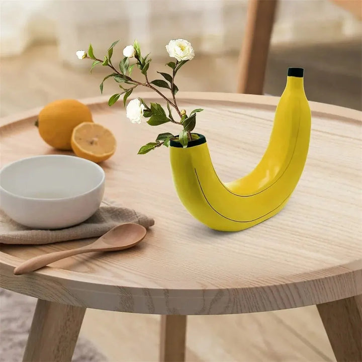Bananvas, blomvas gjord av resin, söt bananform, dekorativ bordsvas för blomsterarrangemang, vardagsrum, sovrum, heminredning