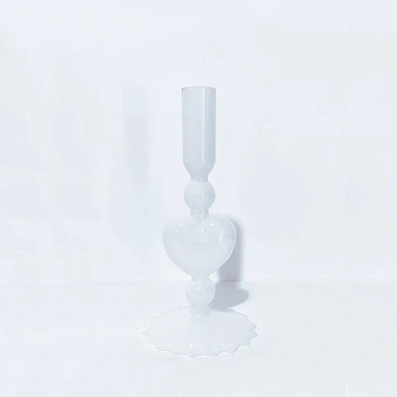 Retro Taper Candle Holder Röd Hjärta Form Glas Ljusställ Bröllop Bord Dekoration Hem Fest Glas Vaser Dekor
