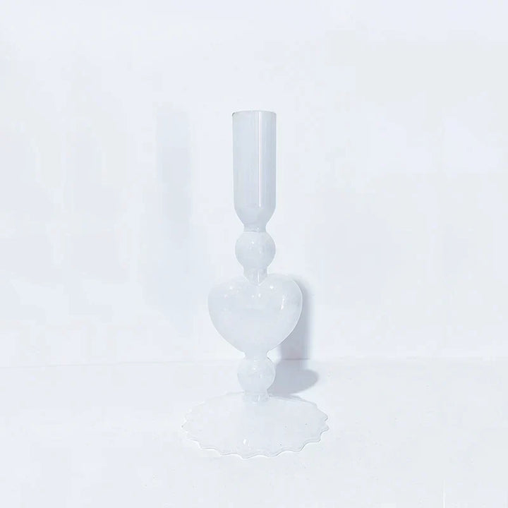 Retro Taper Candle Holder Röd Hjärta Form Glas Ljusställ Bröllop Bord Dekoration Hem Fest Glas Vaser Dekor