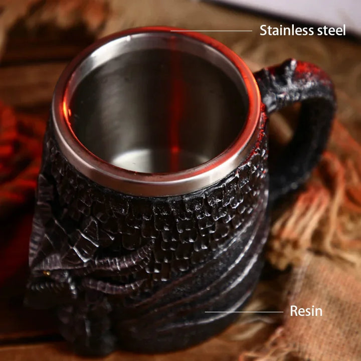 Medeltida Drak Resin Rostfritt Stål Mugg som Kaffe Mugg eller Te Mugg