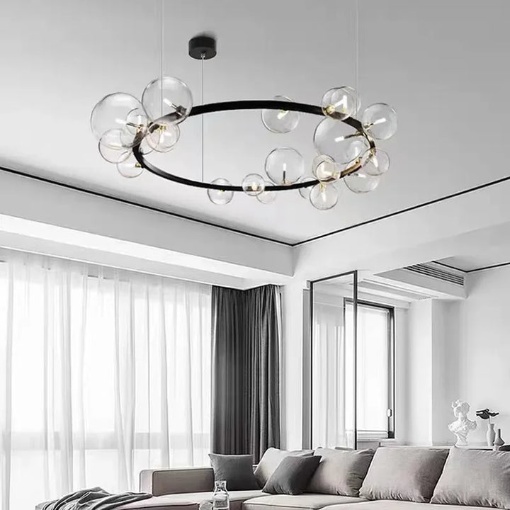 Modern kreativ metallkrona belysning: 7/10 klara glasbubblor, lång rund design med G9-ljuskontakt