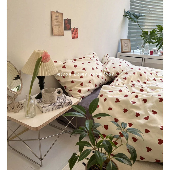 CozyLove | Twin, Full &amp; Queen Duvet Cover Set – Mjuk sängkläder i koreansk stil med hjärtdesign