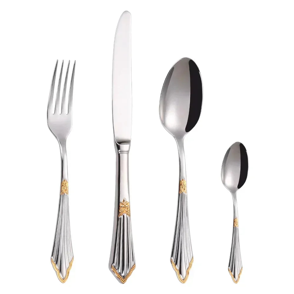 Elegant bestickset i gulddesign