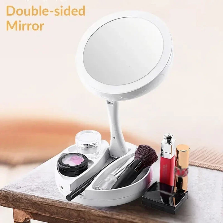 Glamora Resemirror LED | Dubbel-Sidig &amp; 10x Förstoring | Fällbar &amp; Bärbar | Med Tillbehörsfack