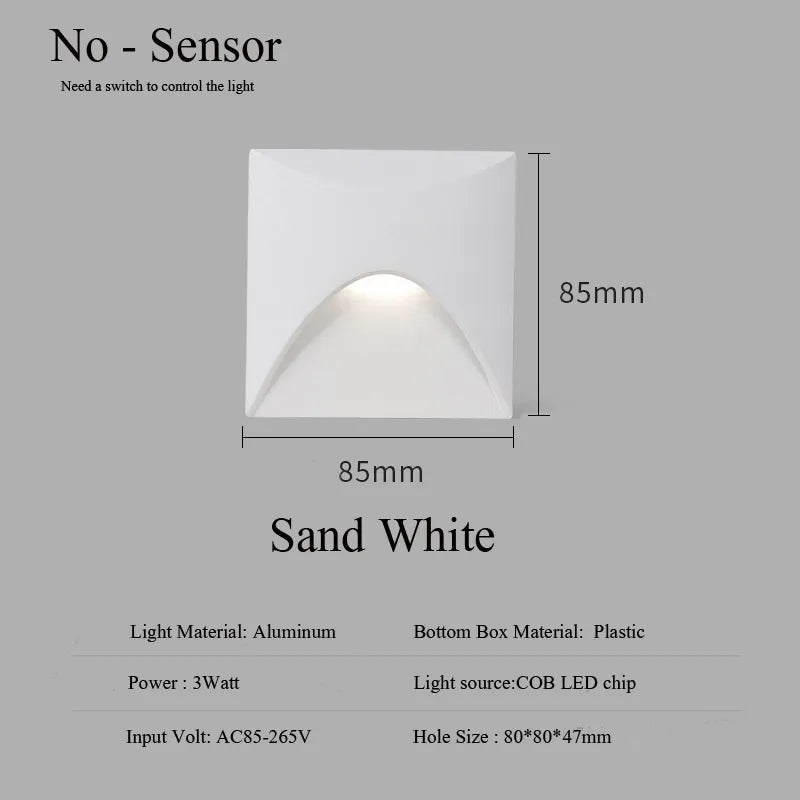 Modern vattentät IP65 LED infälld vägglampa för utomhusbelysning - 3W inbyggd trapp- och balkongportalbelysning