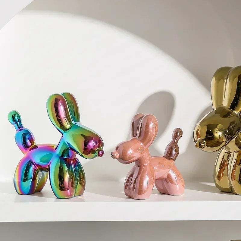 Nordisk Keramisk Ballonghund Skulptur Guld Djurdekorationer Staty Vardagsrumsprydnad Kreativ Skrivbordsprydnad Heminredning