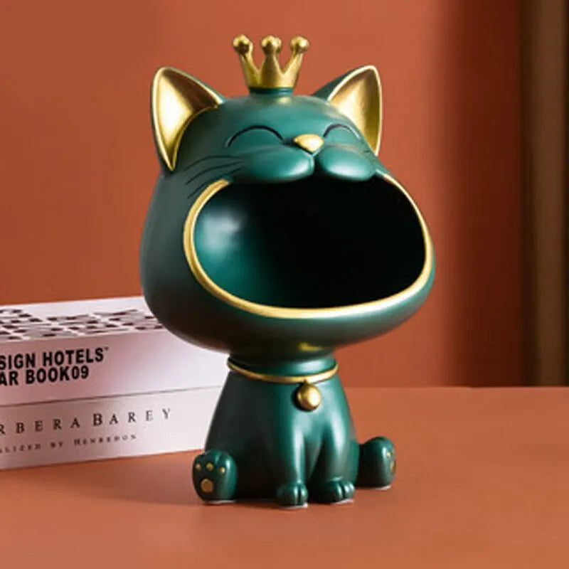 Fortune Crown Big Mouth Cat Entrance Nyckelhållare Dekorativ Ornament, Lätt Lyxig Inflyttningspresent Skulptur