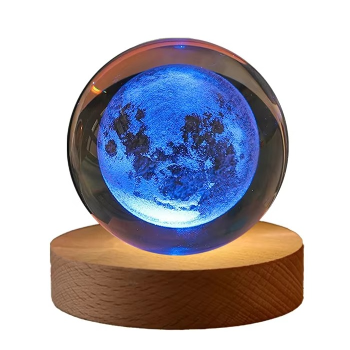 2.36 tum RGB Kristallkula Nattlampa med Vintergatan och Månen - Kosmos-inspirerad Sängbord Dekoration