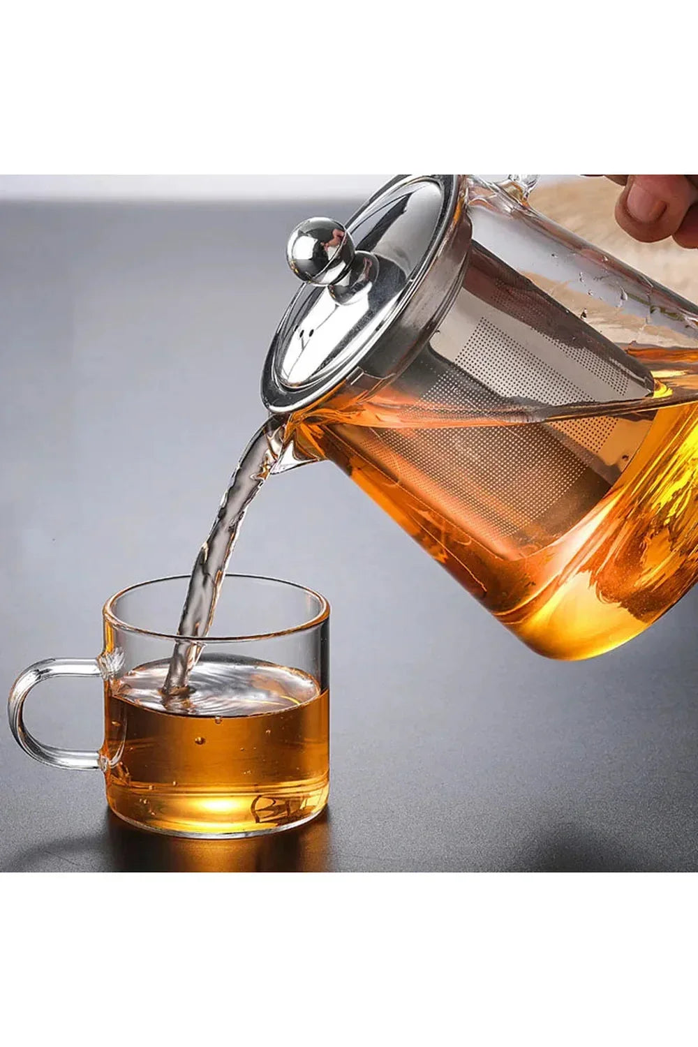 Teapot i glas med infuser av rostfritt stål