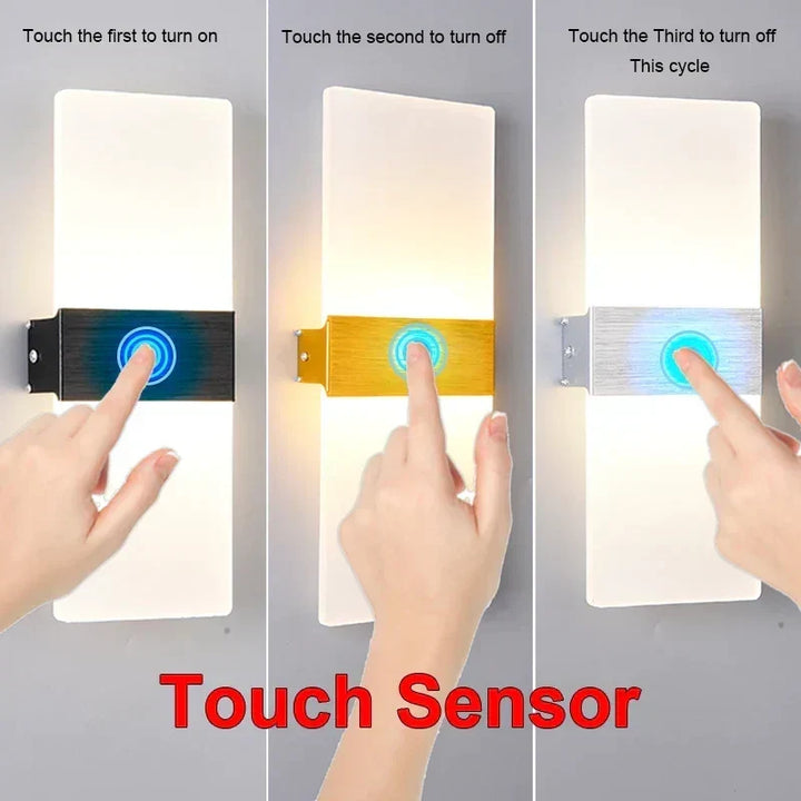 Vägglampa med rörelsesensor, ritning, aluminium, akryl, dekoration, belysning, vägglampa, inomhus, kök, sovrum, hall, korridor