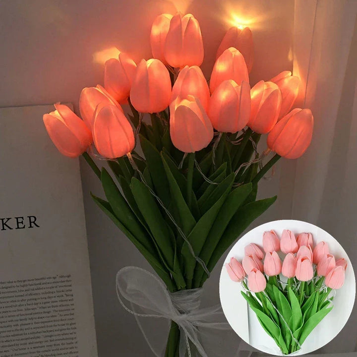 LED-lampa med konstgjord tulpanbukett, perfekt som gåvor eller som dekorationer för bröllopsfester