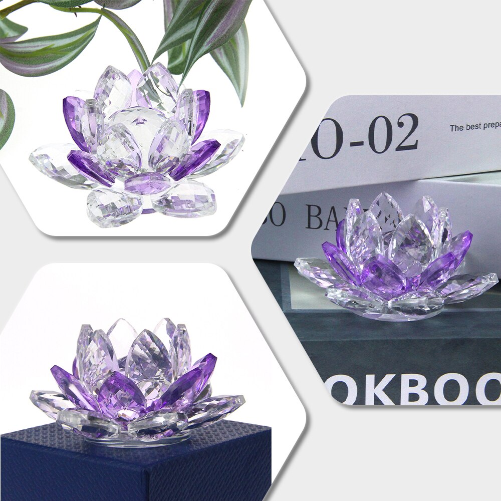 Kristall Lotus Blomma Hantverk Glas Pappersvikt Heminredning Ornament Figurer Hem Bröllop Fest Dekor Gåvor Souvenir