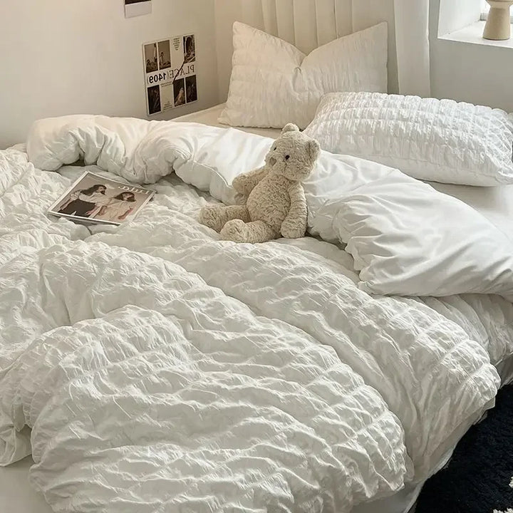ChicParis | Seersucker Sängkläder Set – Lätt, Mjuk &amp; Elegant Fransk Stil Duvet Täcke Set