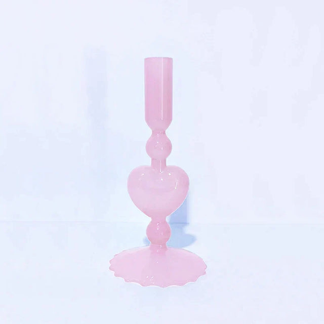 Retro Taper Candle Holder Röd Hjärta Form Glas Ljusställ Bröllop Bord Dekoration Hem Fest Glas Vaser Dekor