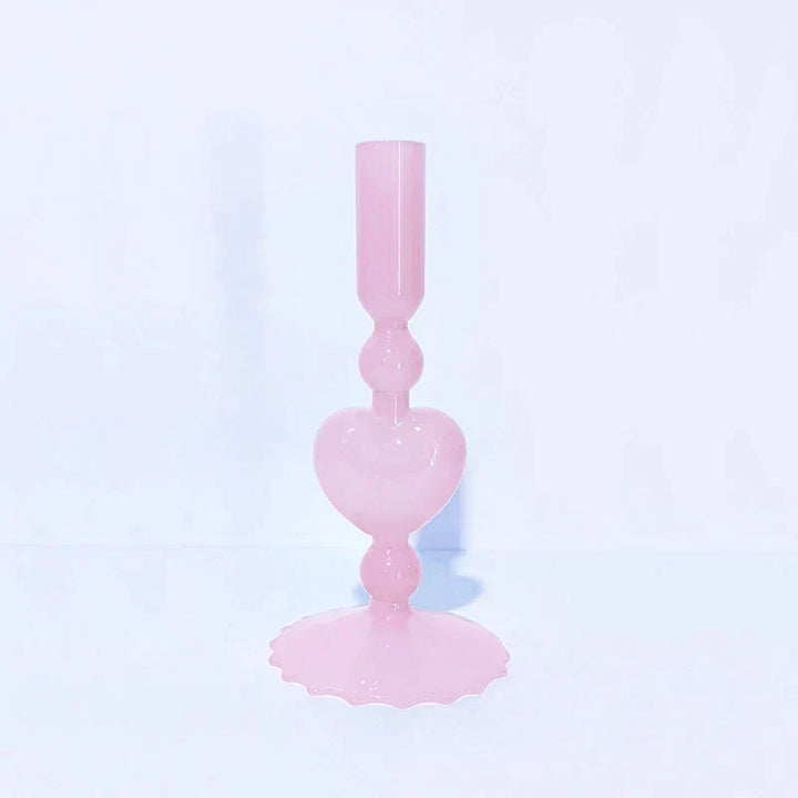 Retro Taper Candle Holder Röd Hjärta Form Glas Ljusställ Bröllop Bord Dekoration Hem Fest Glas Vaser Dekor