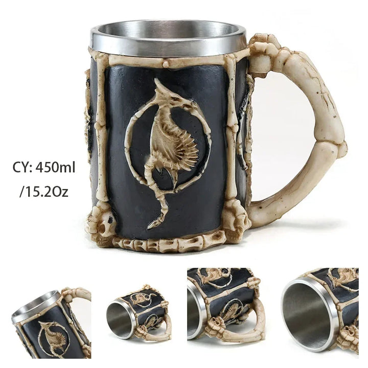 Medeltida Drak Resin Rostfritt Stål Mugg som Kaffe Mugg eller Te Mugg