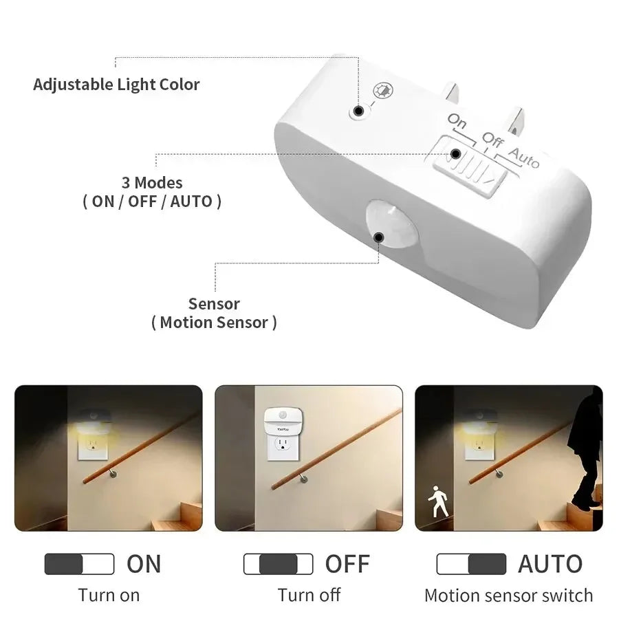 LumoSense LED Nattlampa | Med Rörelse- &amp; Ljus Sensor | Dimbar &amp; Energibesparande | Varm Vit &amp; Kall Vit