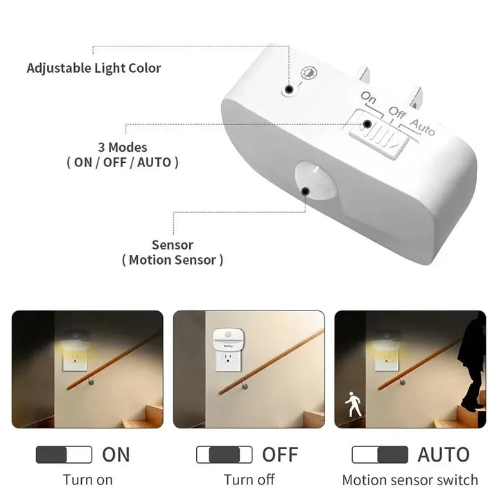 LumoSense LED Nattlampa | Med Rörelse- &amp; Ljus Sensor | Dimbar &amp; Energibesparande | Varm Vit &amp; Kall Vit