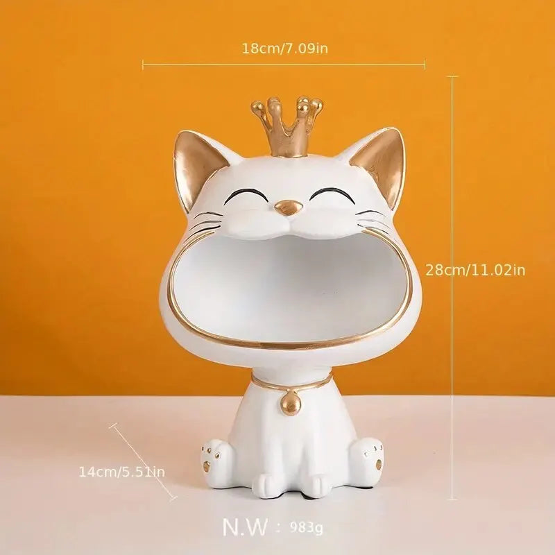 Fortune Crown Big Mouth Cat Entrance Nyckelhållare Dekorativ Ornament, Lätt Lyxig Inflyttningspresent Skulptur