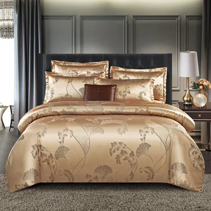 Satin Rayon Jacquard Duvet Cover Set 264x229cm – Lyxigt Sommarbäddset för Bekväm Sömn &amp; Heminredning