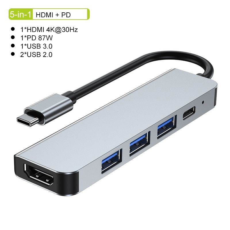 Thunderbolt 3 USB-C Hub med HDMI, PD, SD/TF för MacBook Air M1 och iPad Pro