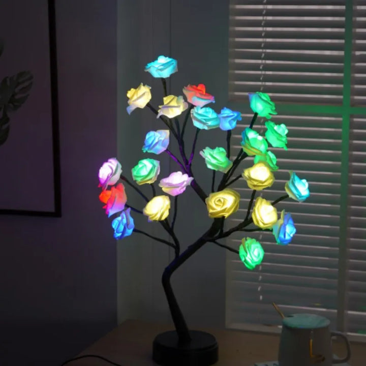 RGB Ros Blomma Träd Lampor 24LED USB Batteri Bordslampa Fe Nattljus Hem Fest Jul Bröllop Sovrum Dekoration Gåva