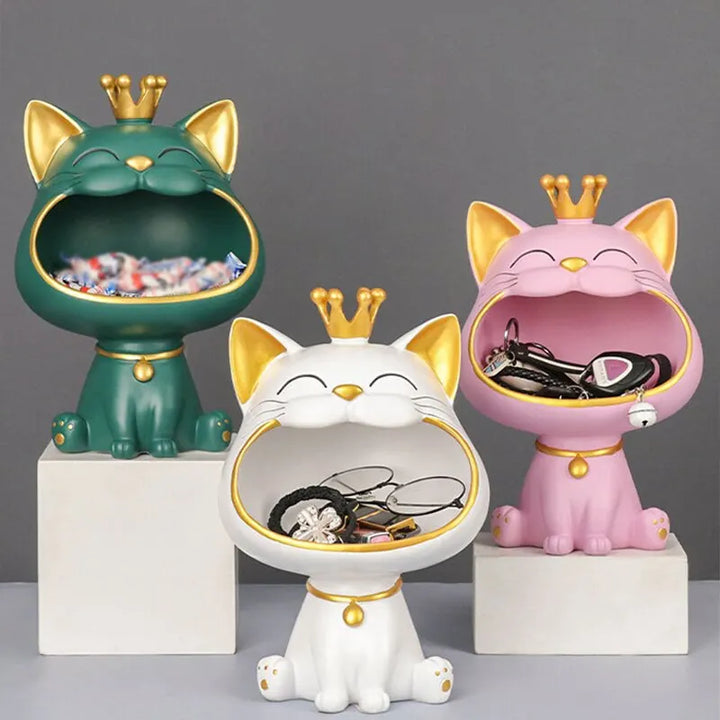 Fortune Crown Big Mouth Cat Entrance Nyckelhållare Dekorativ Ornament, Lätt Lyxig Inflyttningspresent Skulptur