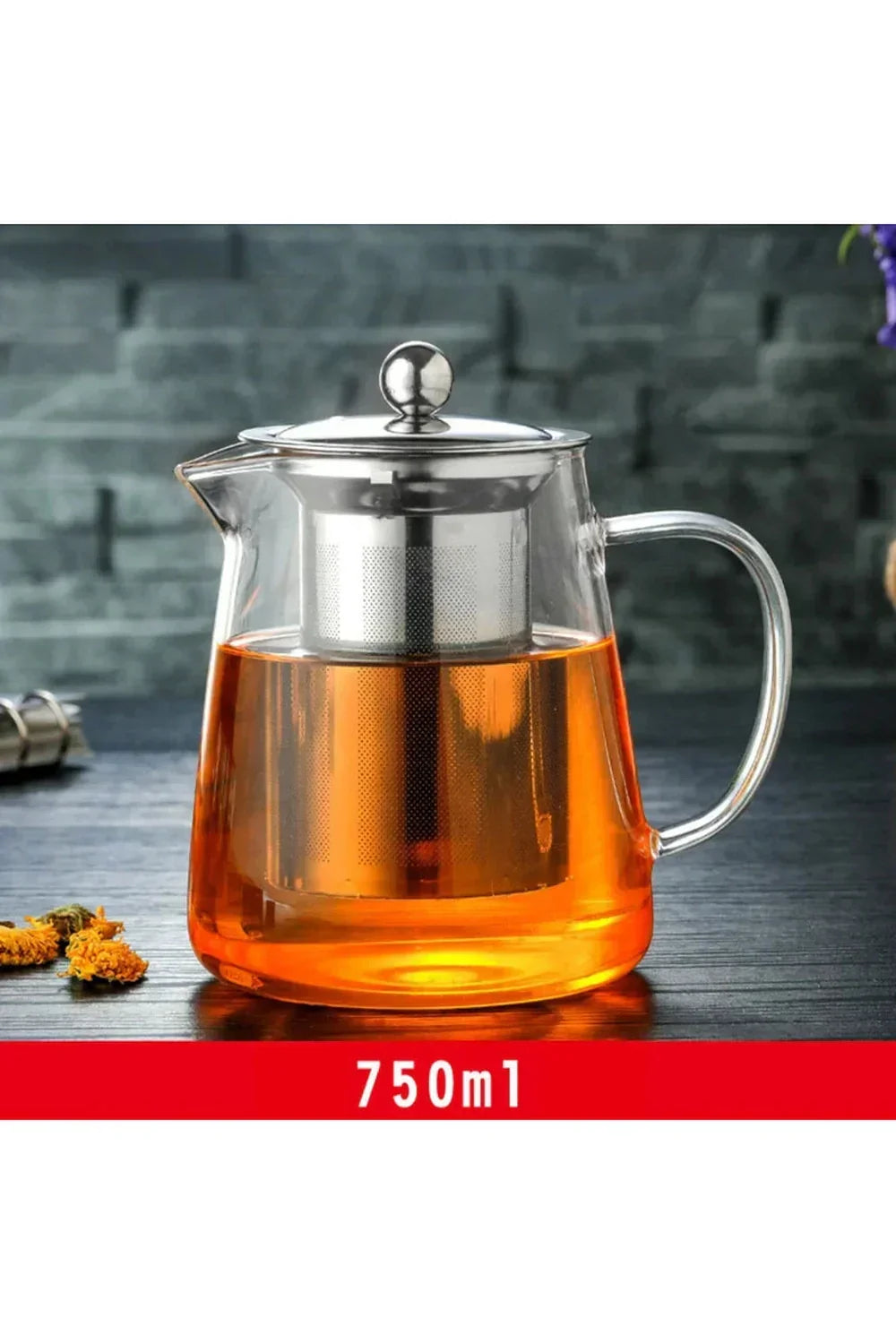 Teapot i glas med infuser av rostfritt stål