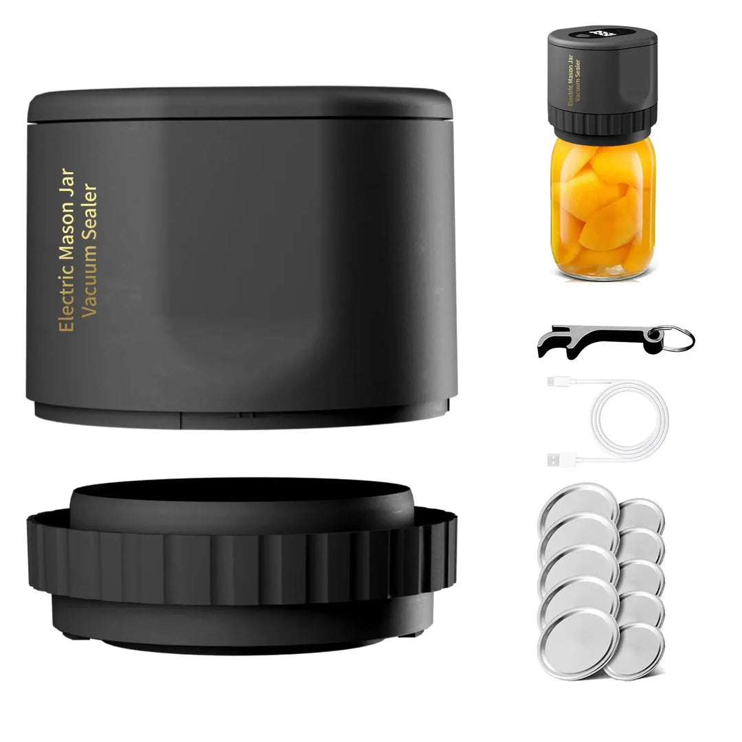 Elektrisk Mason Jar Vakuumförseglingsset - Trådlös Förseglare för Vidöppna och Vanliga Mason Burkar - Idealisk för Livsmedelsförvaring