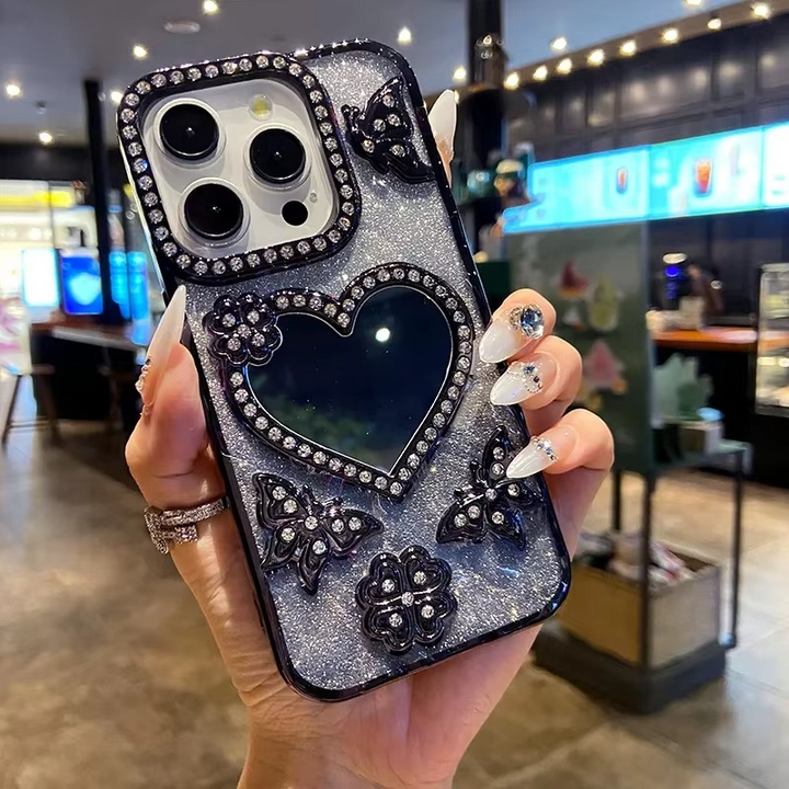 Fjäril Glittrande Diamant Spegel Fodral för iPhone