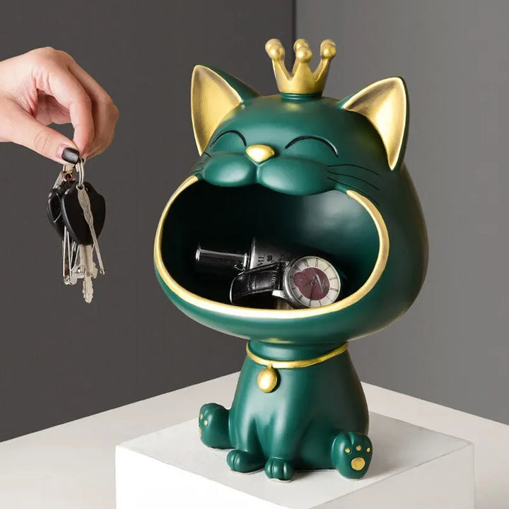 Fortune Crown Big Mouth Cat Entrance Nyckelhållare Dekorativ Ornament, Lätt Lyxig Inflyttningspresent Skulptur