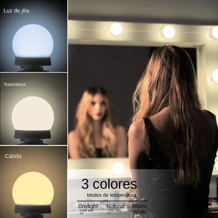 Glamora | LED Makeup Spegel Ljus Set | 10 Hollywood-Stil Lampor | USB, Dimbar &amp; 3 Färglägen